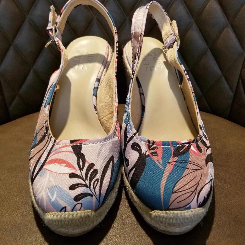 Naturalizer Espadrille Wedge Heel Sandal Blue Pink Neutral Floral Print Boho